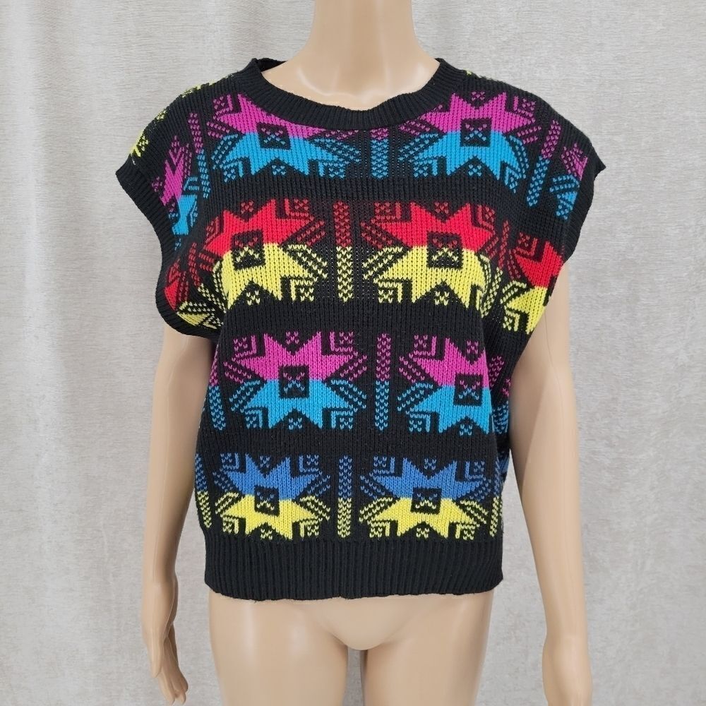 CHIC Sport 80s Snowflake Colorful Sweater Vest Women's Large Fair Isle